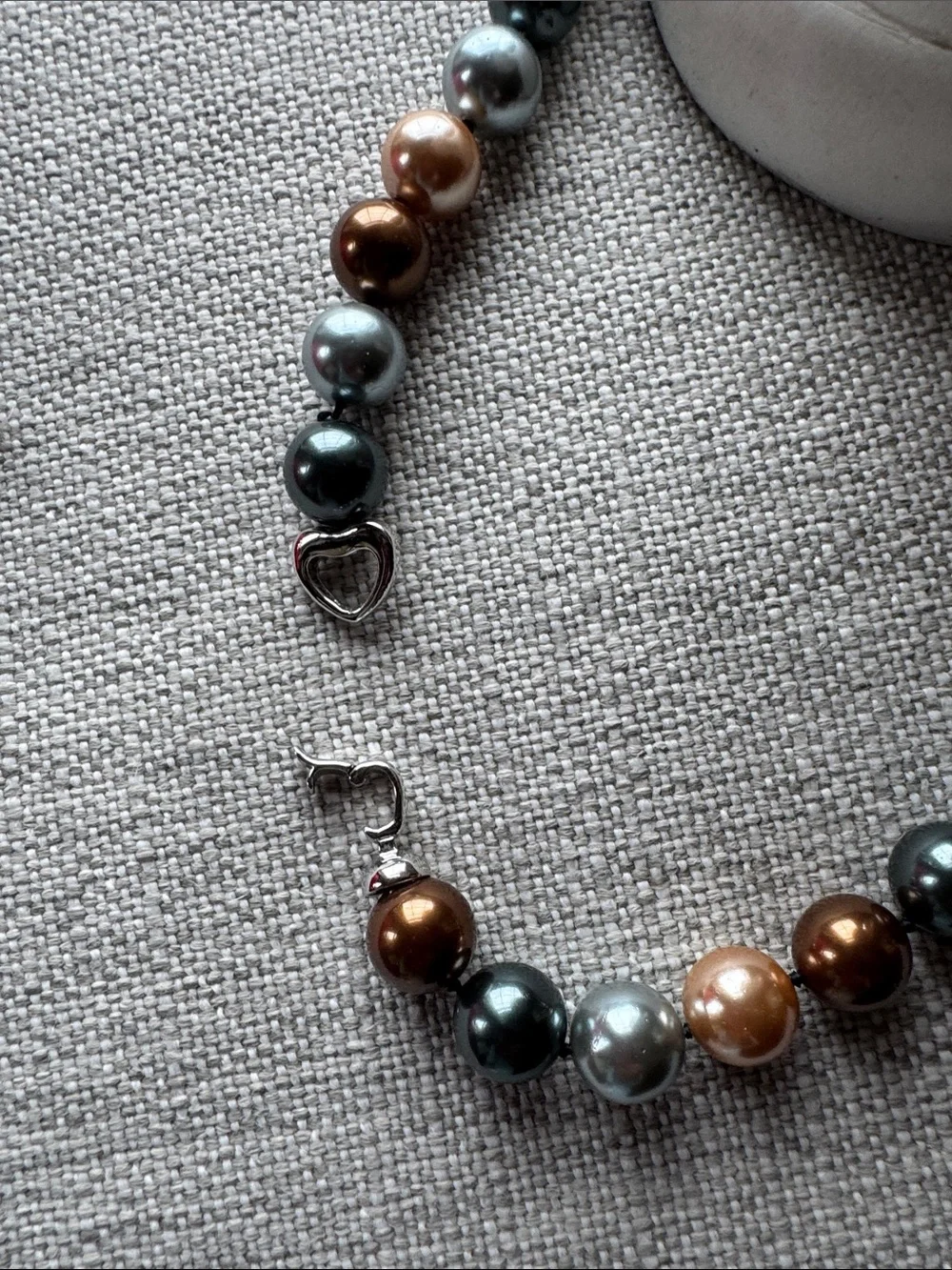 Tri-Color Pearl Bead Necklace — Rose Gold, Gunmetal & Silver